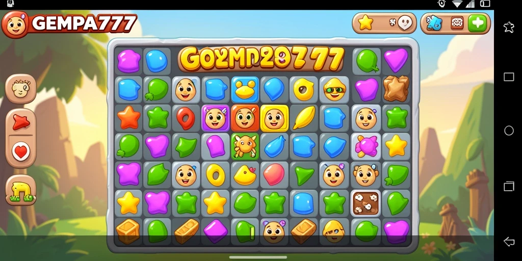 Antarmuka GEMPA777 dengan warna cerah dan elemen Puzzle Match-3.
