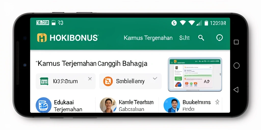Tampilan antarmuka aplikasi HOKIBONUS dengan fungsi Kamus Terjemahan yang intuitif.