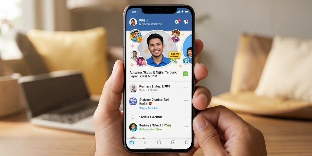 Antarmuka RP8 dengan stiker dan status yang menarik.