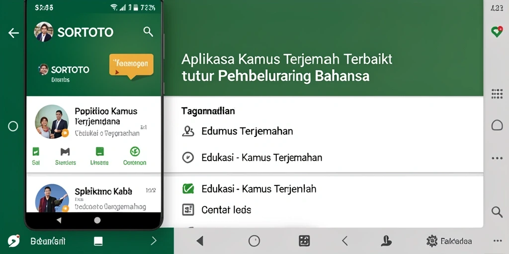 Tampilan antarmuka SORTOTO dengan fitur-fitur Kamus Terjemahan.